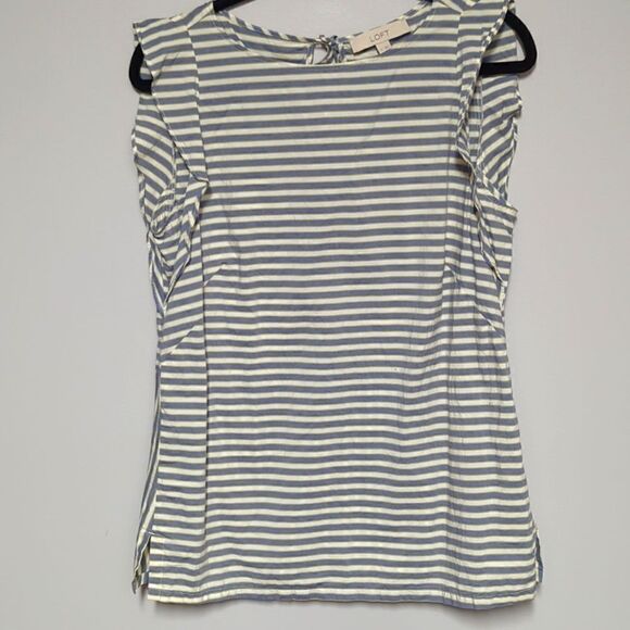 Loft Blue Striped Flutter Sleeve Blouse - Picture 1 of 8